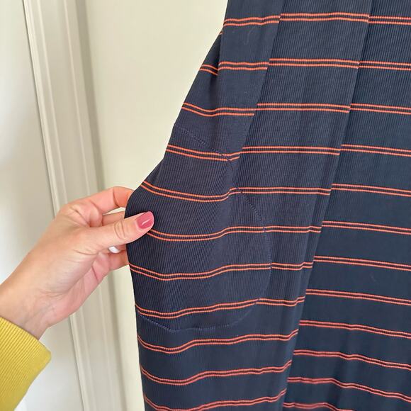 Sinuous Striped Open Front Side Slit Duster Cardigan Blue/Red S - Picture 8 of 9